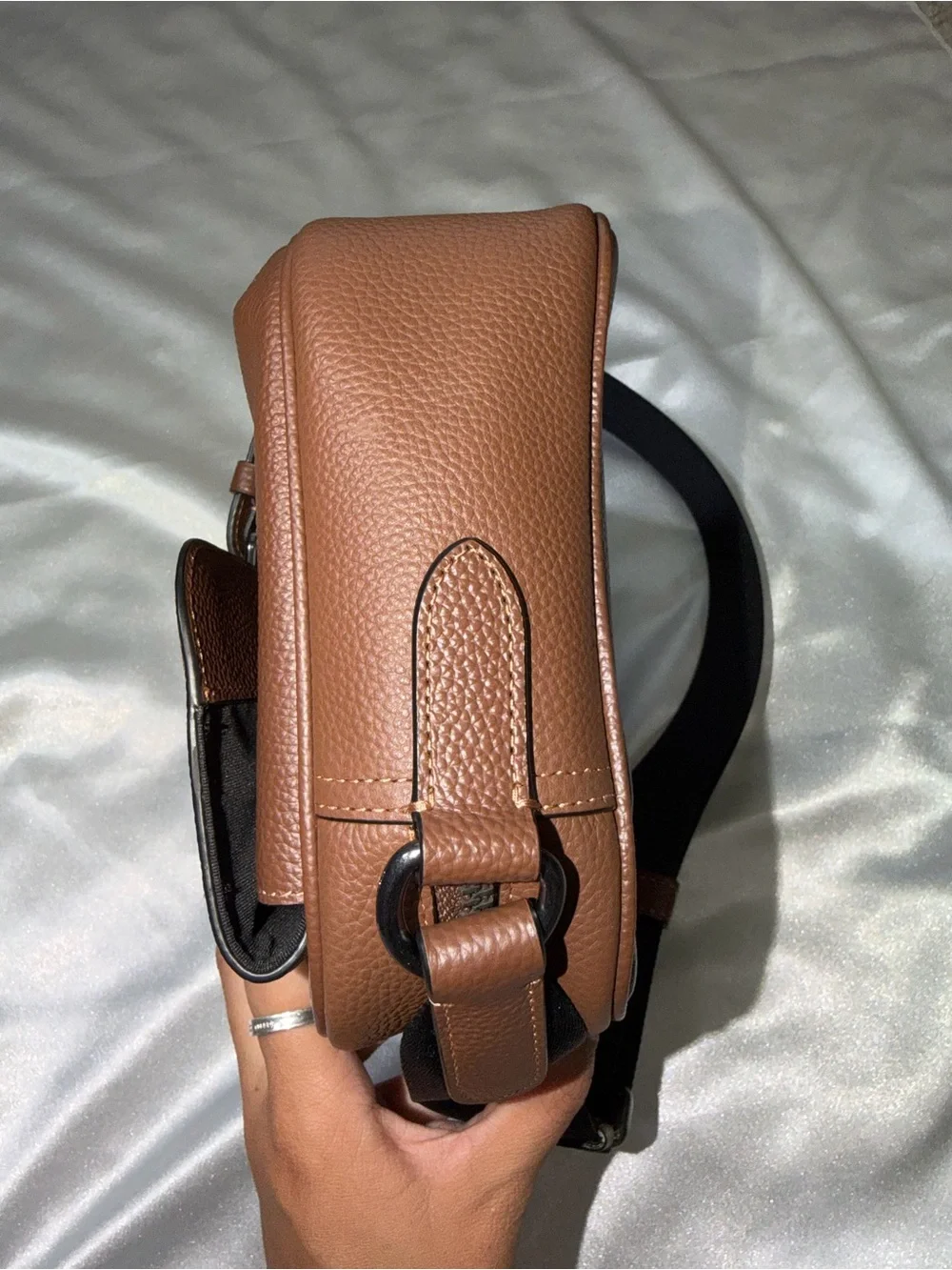 Coach Brown Pebbled Leather Messenger Crossbody with Black Strap